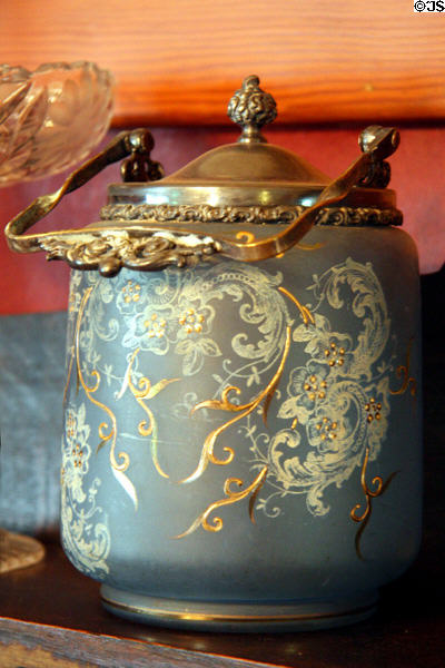 Silver covered glass jar in Roedde House Museum. Vancouver, BC.