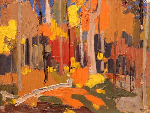 Autumn Colour painting on board (1915) by Tom Thomson at McMichael Gallery. Kleinburg, ON.