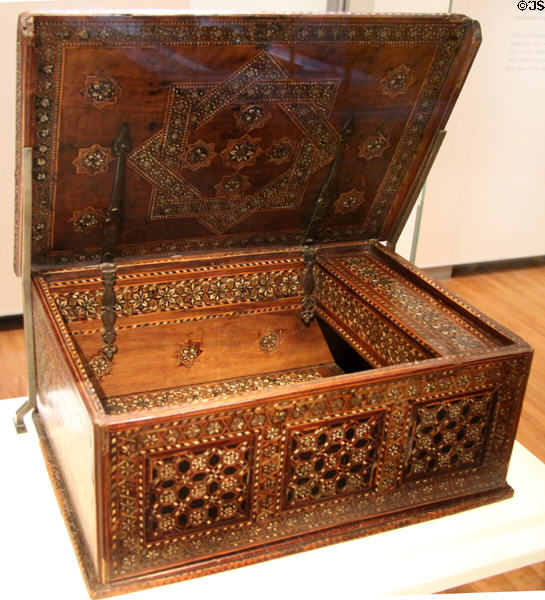 Inlaid wooden box (16thC) from Spain at Aga Khan Museum. Toronto, ON.