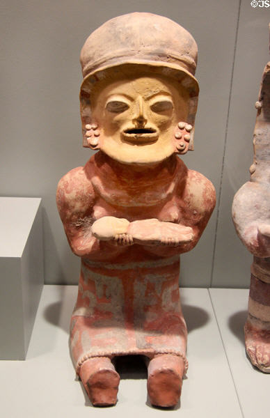 Earthenware seated female figure (500 BCE - 500 CE) from Ecuador at Gardiner Museum. Toronto, ON.
