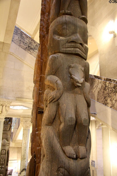 Detail of Nisga'a carved cedar memorial pole (late 19thC) at Royal Ontario Museum. Toronto, ON.