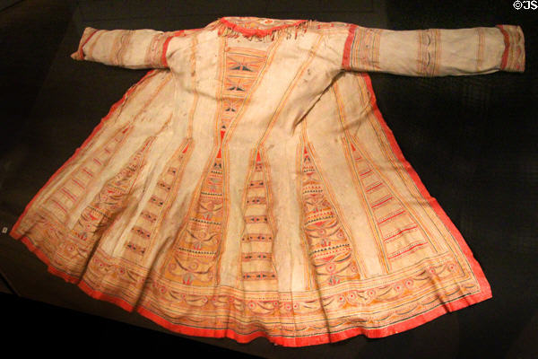 Innu painted caribou skin coat following European pattern (c1805) from Quebec-Labrador Peninsula at Royal Ontario Museum. Toronto, ON.