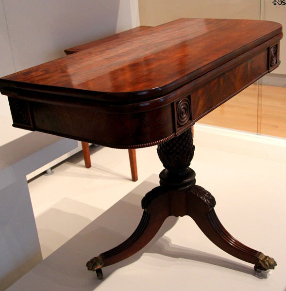 Mahogany card table (c1825-30) by Thomas Nisbet of Saint John, NB at Royal Ontario Museum. Toronto, ON.