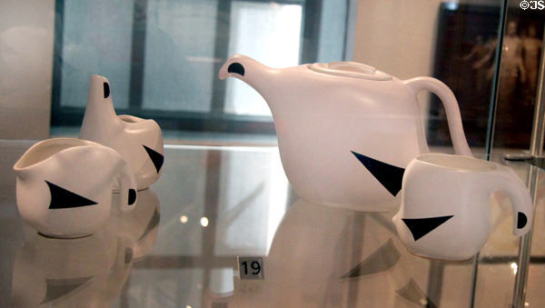 Earthenware service in Ptarmigan pattern (1972-80) by Doug Funk made by Céramique de Beauce at Royal Ontario Museum. Toronto, ON.