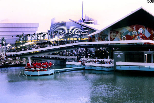 Steel pan band plays before Trinidad - Tobago & Granada Pavilion at Expo 67. Montreal, QC.