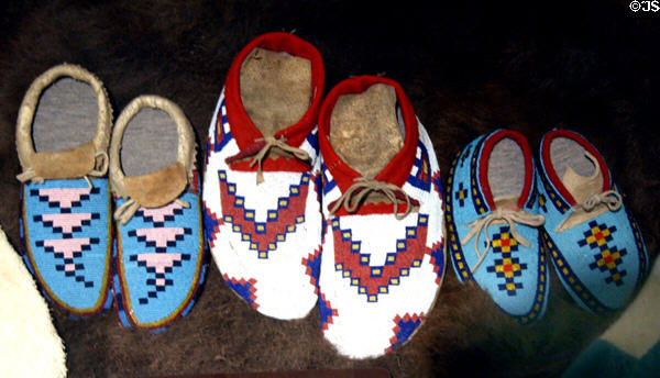 Assiniboin beadwork moccasins at Royal Saskatchewan Museum. Regina, SK.