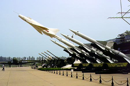 Aircraft and rockets at China Aviation Museum in Beijing. China.