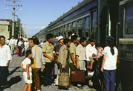 Boarding train to Dunhuang in Turpan. China.