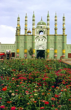 Mosque and gardens in Turpan. China.