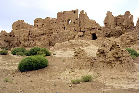 Former dirt buildings of Jiaohe Ruins in Turpan. China.