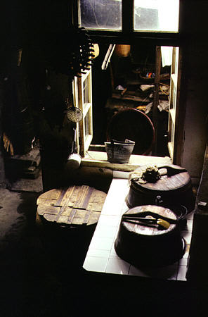 Family kitchen on a tea commune in Hangzhou. China.