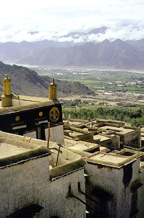 View of the valley around Drepung Monastery on the outskirts of Lhasa, Tibet. China.