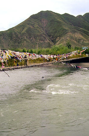 Prayer flags on a bridge in Tibet. China.