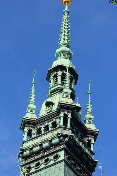 Spire of Hamburg City Hall. Hamburg, Germany.