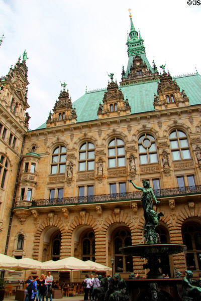 Courtyard with Hygieia Fountain at Hamburg City Hall. Hamburg, Germany.