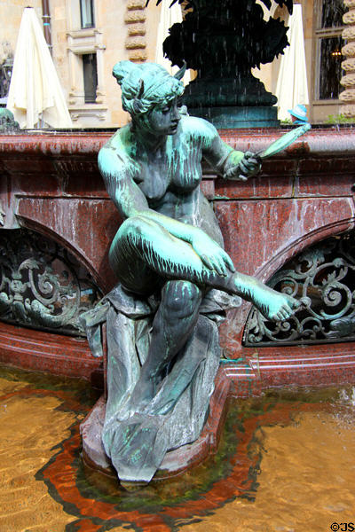 Figure on base of Hygieia Fountain in courtyard at Hamburg City Hall. Hamburg, Germany.