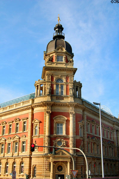 Entrance into corner tower of Old Post Office on Stephansplatz 5. Hamburg, Germany.