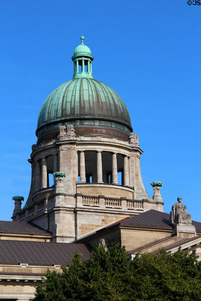 Dome of Hanseatic Higher Regional Court building (1912) at Sieveking Platz. Hamburg, Germany.