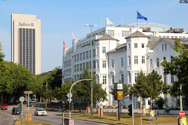 Buildings on broad boulevard in Dammtor area. Hamburg, Germany.