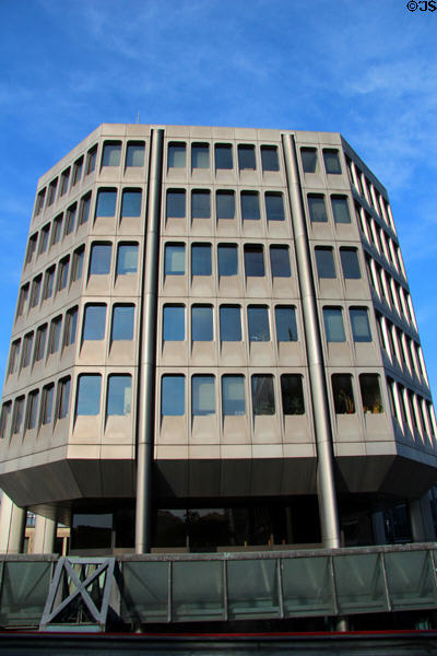 Octagonal multi-story building next to Central Rail Station. Hamburg, Germany.