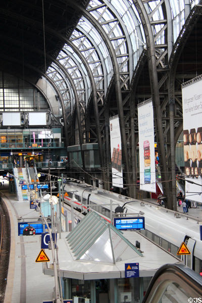 Train platforms at Central Rail Station. Hamburg, Germany.