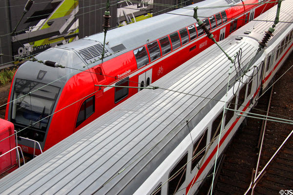 Passenger trains at Central Rail Station. Hamburg, Germany.