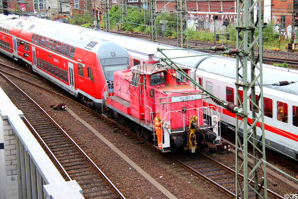 Switching locomotive at Central Rail Station. Hamburg, Germany.