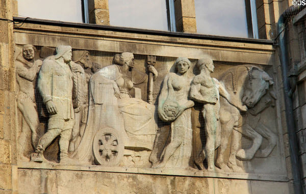 Relief on building on Mönckebergstraße. Hamburg, Germany.