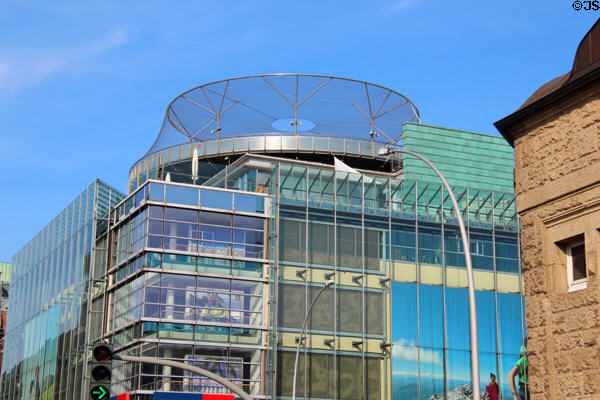 Roofline of modern architecture department store on Mönckebergstraße opposite Central Rail Station. Hamburg, Germany.