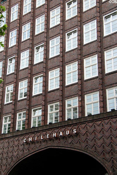 Chilehaus facade & entrance archway. Hamburg, Germany.