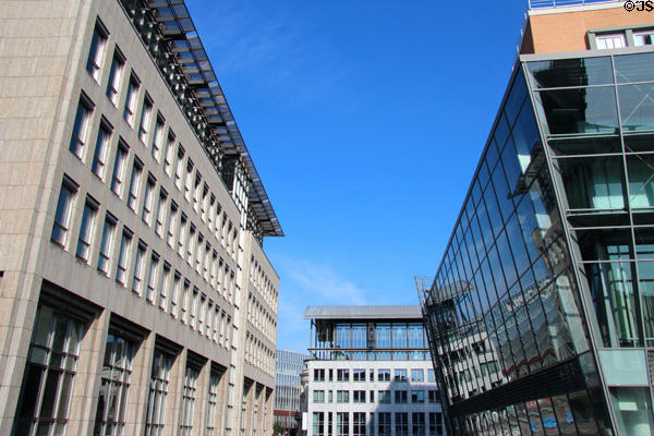 Buildings lining Alsterfleet canal near City Hall. Hamburg, Germany.