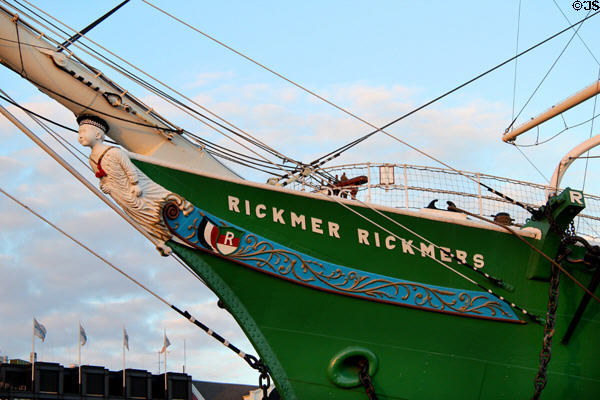 Figurehead on prow of Rickmer Rickmers museum sailing ship. Hamburg, Germany.