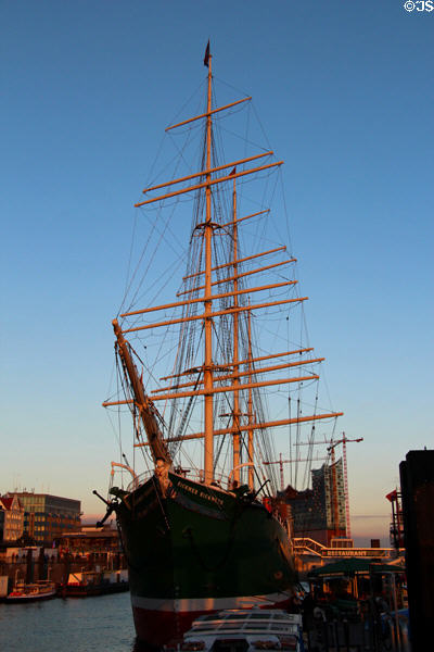 Rickmer Rickmers museum sailing ship at dusk. Hamburg, Germany.