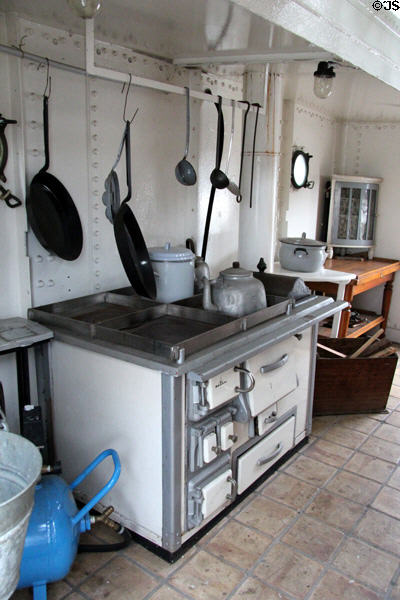 Kitchen on board Rickmer Rickmers museum sailing ship. Hamburg, Germany.