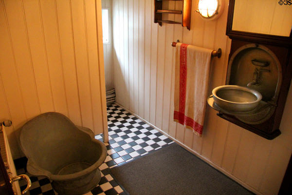 Sitzbath & basin which folds into wall on board Rickmer Rickmers museum sailing ship. Hamburg, Germany.
