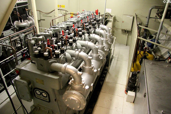 Ship's engines on Rickmer Rickmers museum sailing ship. Hamburg, Germany.