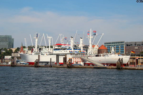 Museum Ship Cap San Diego, a German built cargo ship (1961), pre-dating container ship era, moored on Elbe River. Hamburg, Germany.