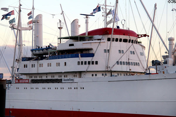 Bridge of Museum Ship Cap San Diego moored on Elbe River. Hamburg, Germany.