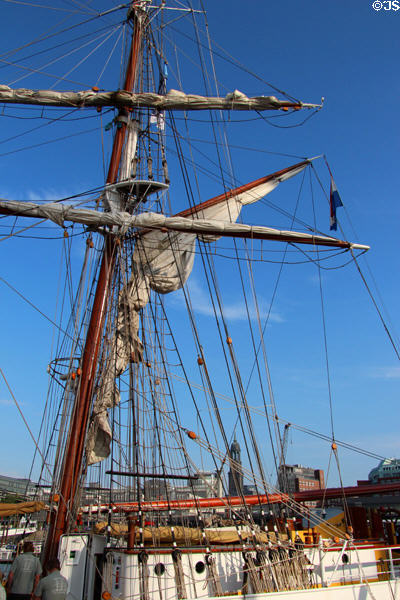 Rigging on Morgenster tall ship. Hamburg, Germany.