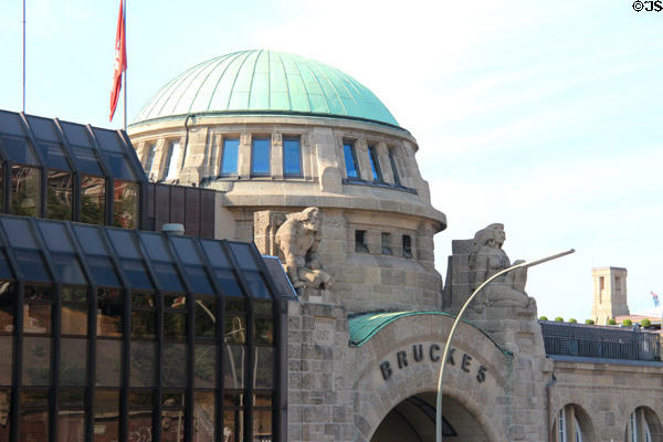Green dome of bridge 5 at St Pauli Pier. Hamburg, Germany.