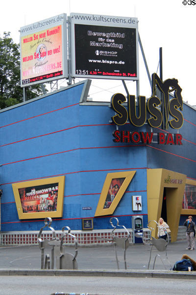 Show bar with Beatles monument in front. Hamburg, Germany.