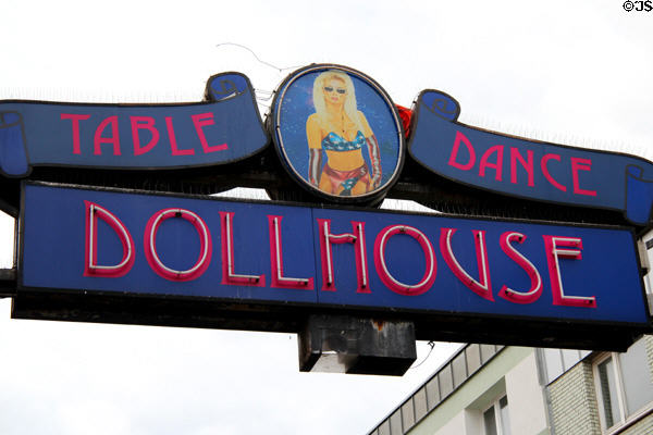 Advertising sign for Reeperbahn establishment. Hamburg, Germany.