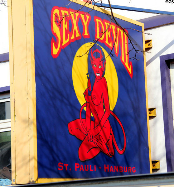 Advertising sign for Reeperbahn establishment. Hamburg, Germany.