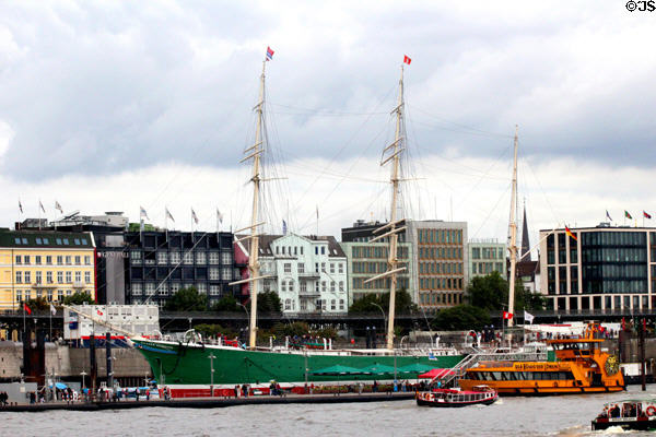 Rickmer Rickmers museum ship against Johannisbollwerk streetscape. Hamburg, Germany.