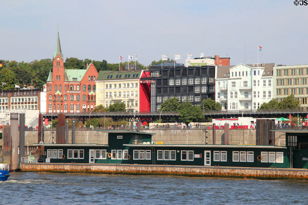 Johannisbollwerk streetscape over Elbe River. Hamburg, Germany.