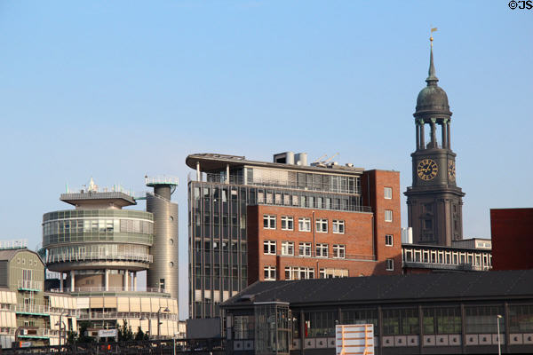 Round tower structure of Hamburg New City beside St Michael's church. Hamburg, Germany.