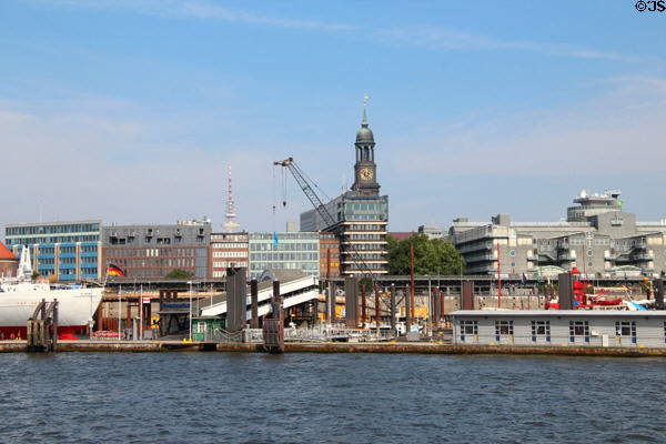 Elbe shoreline around St Michael's church. Hamburg, Germany.