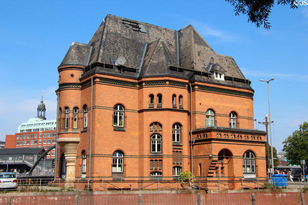 Vintage structure, built as Harbor Police Station, on river's edge in HafenCity district. Hamburg, Germany.