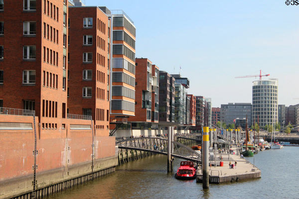 Modern buildings overlooking Elbe River in HafenCity. Hamburg, Germany.