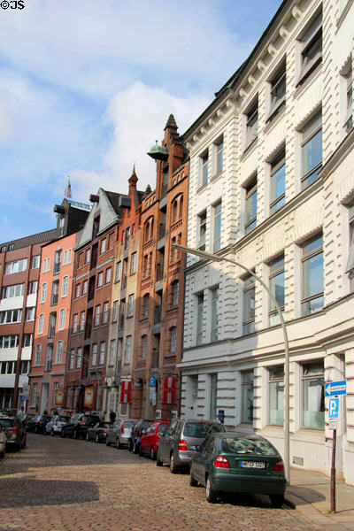 Streetscape along Cremon near Holzbrücke. Hamburg, Germany.